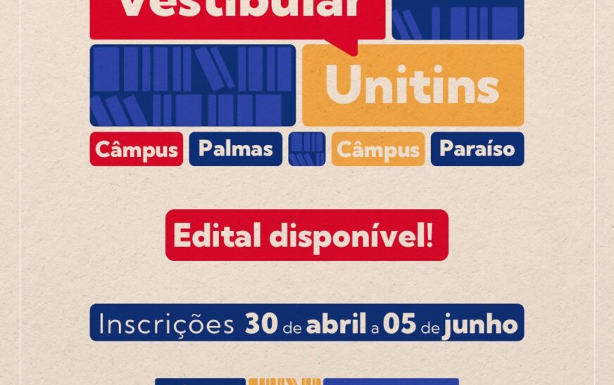 As inscrições para o Vestibular 2024/2 da Unitins estão agora abertas, oferecendo um total de 160 vagas nos Câmpus Palmas e Paraíso.