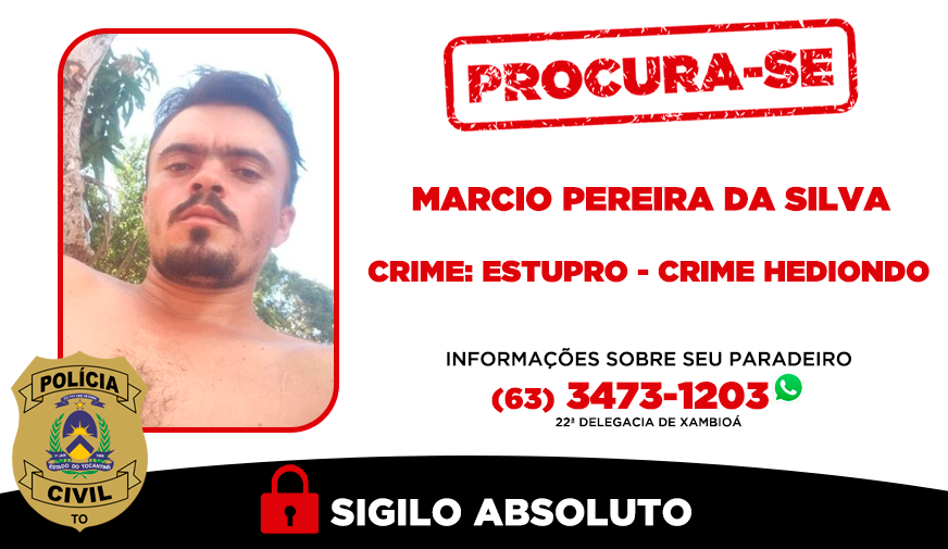 Polícia Civil procura homem investigado por crime de estupro cometido em maio deste ano em Xambioá